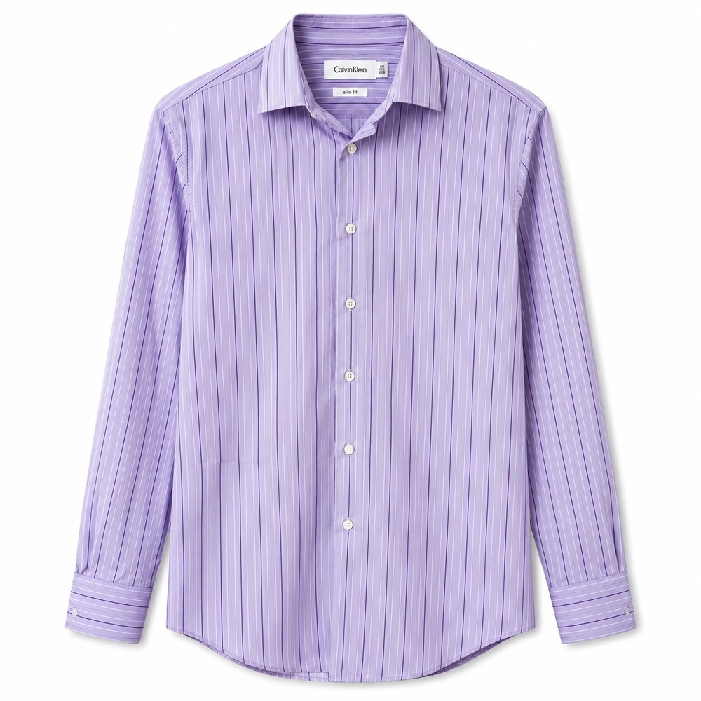 Calvin Klein Slim Fit Dress Shirt Mens 16.5 32/33 Purple Striped Button Down